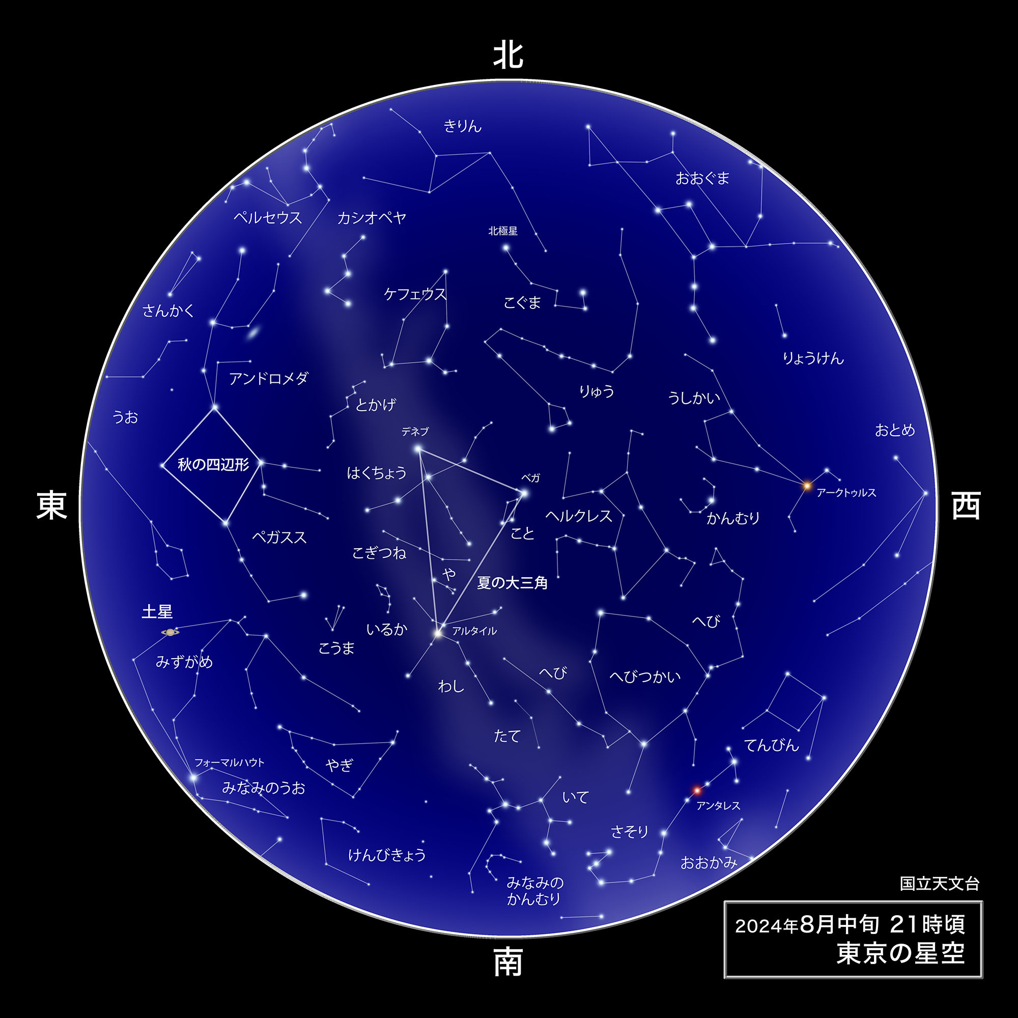 2024年8月中旬21時頃東京の星空