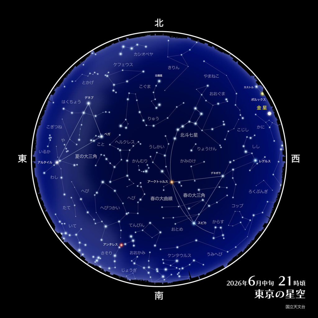 2026年6月中旬
21時頃
東京の星空
国立天文台