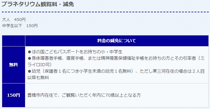 プラネタリウム観覧料・減免