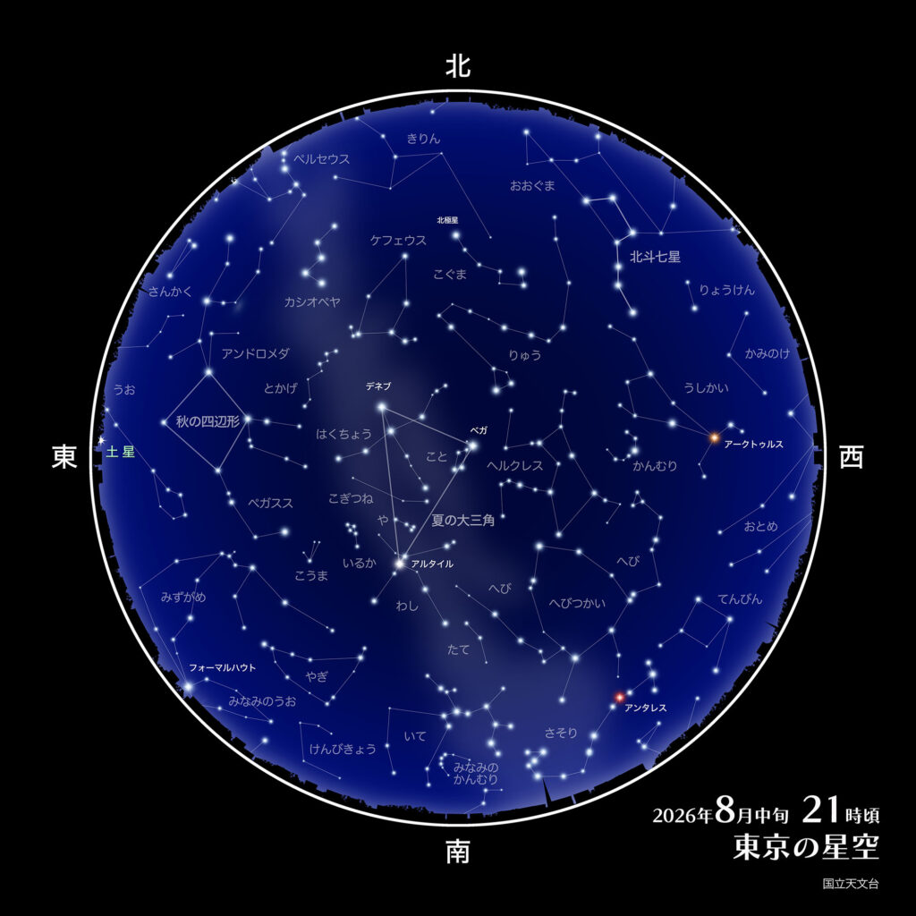 2026年8月中旬 21時頃 東京の星空 国立天文台